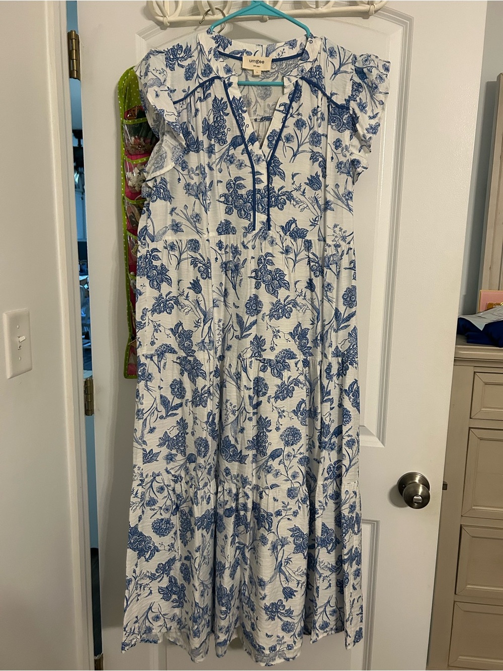 Umgee Blue Floral Midi Dress - White & Blue